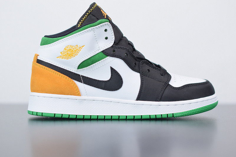 AIR JORDAN 1 MID SE WHITE LASER ORANGE LUCKY GREEN (GS) BQ6931-101