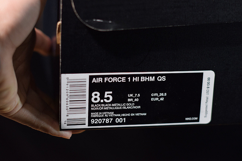 NIKE AIR FORCE 1 HI BHM QS "BLACK HISTORY MONTH" 920787-001