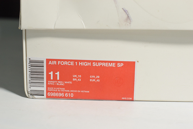 NIKE AIR FORCE 1 HIGH Supreme SP "Supreme" RED 698696-610